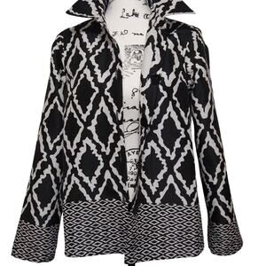Reversible Graphic Tribal Print Blazer Button Front Jacket Boxy Fit Button Down